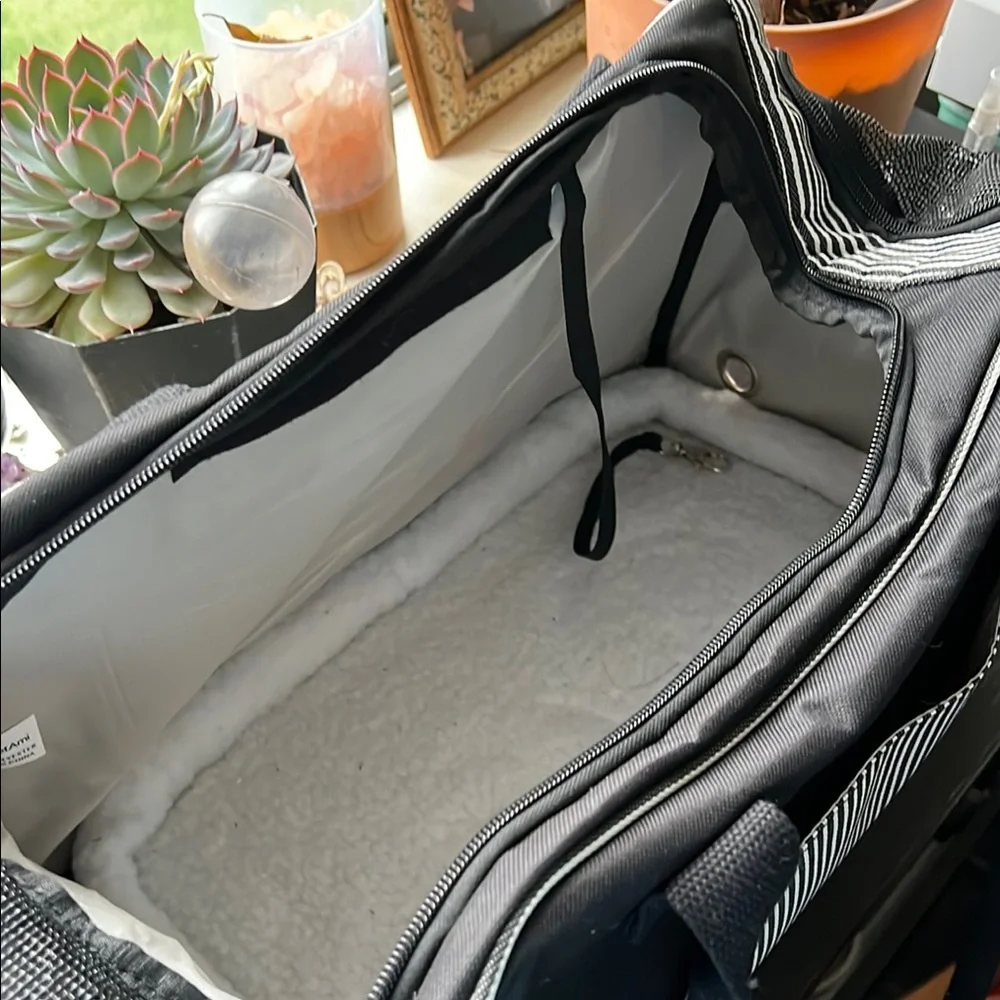 Black and White Striped pet carrier